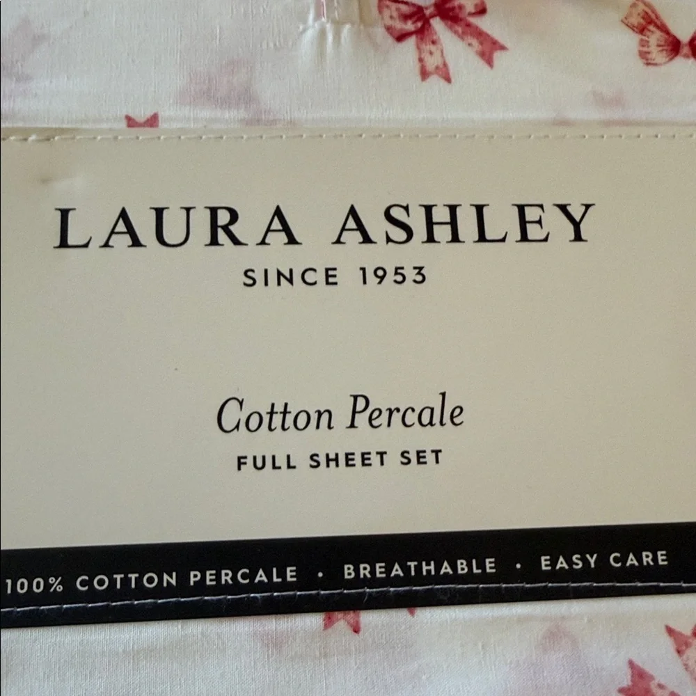 Laura Ashley Christmas Holiday Red Bow Ribbons Sheet Set - Full